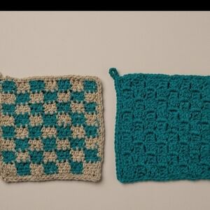 Handmade Crochet Pot Holders in Teal and Grey